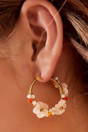 Boucles d'oreilles fleurs avec perles - doré/blanc Acier inoxydable h5 Image4